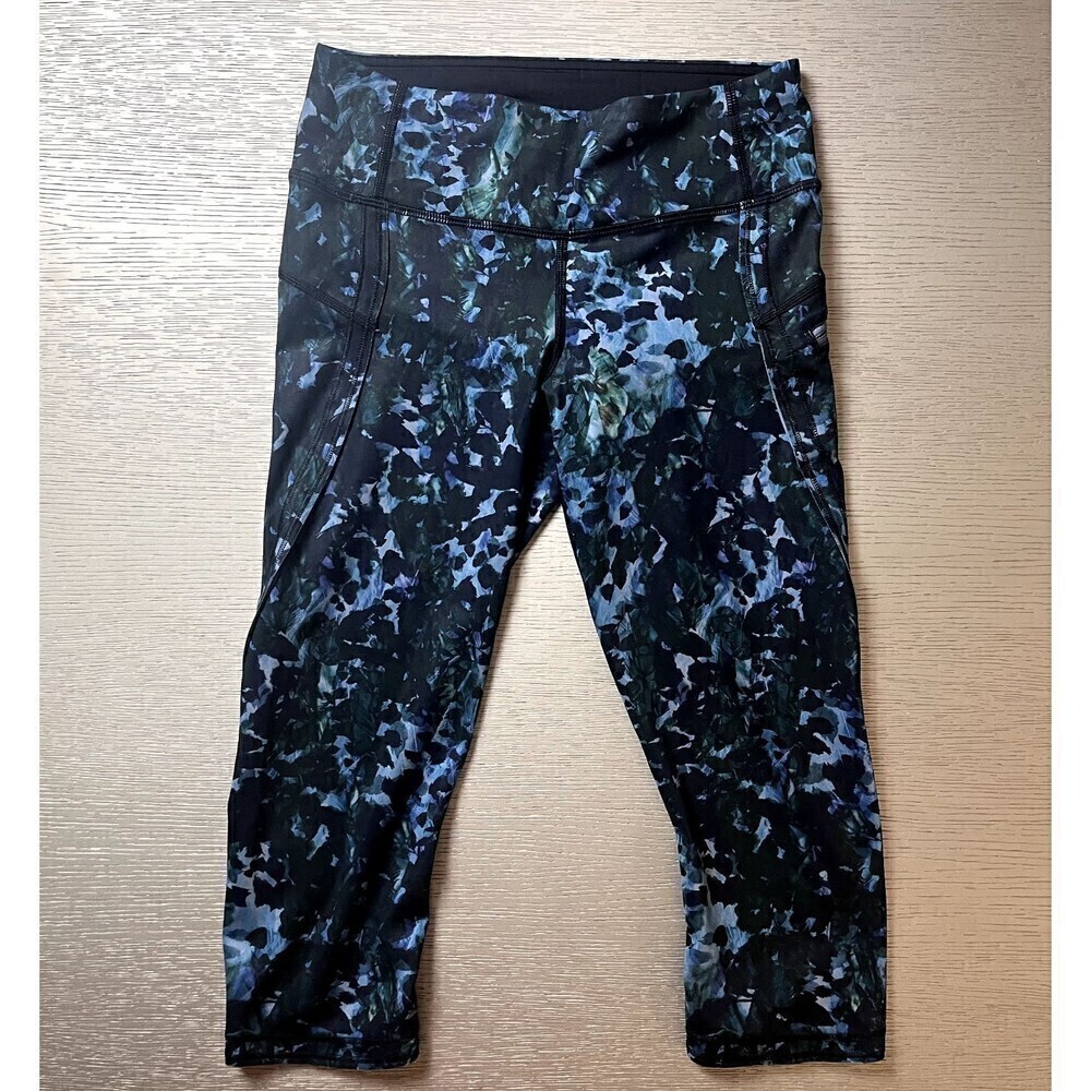 Lululemon Run Top Speed Crop Leggings Full-On Luxtreme Size 4 Floral Blue New